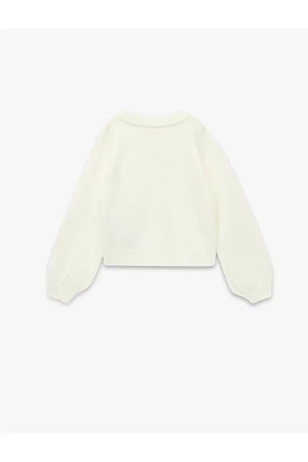 Детский кардиган с длинным рукавом Long Sleeve Button Detailed Crew Neck Basic Knit Cardigan Koton, Ecru — фото 2