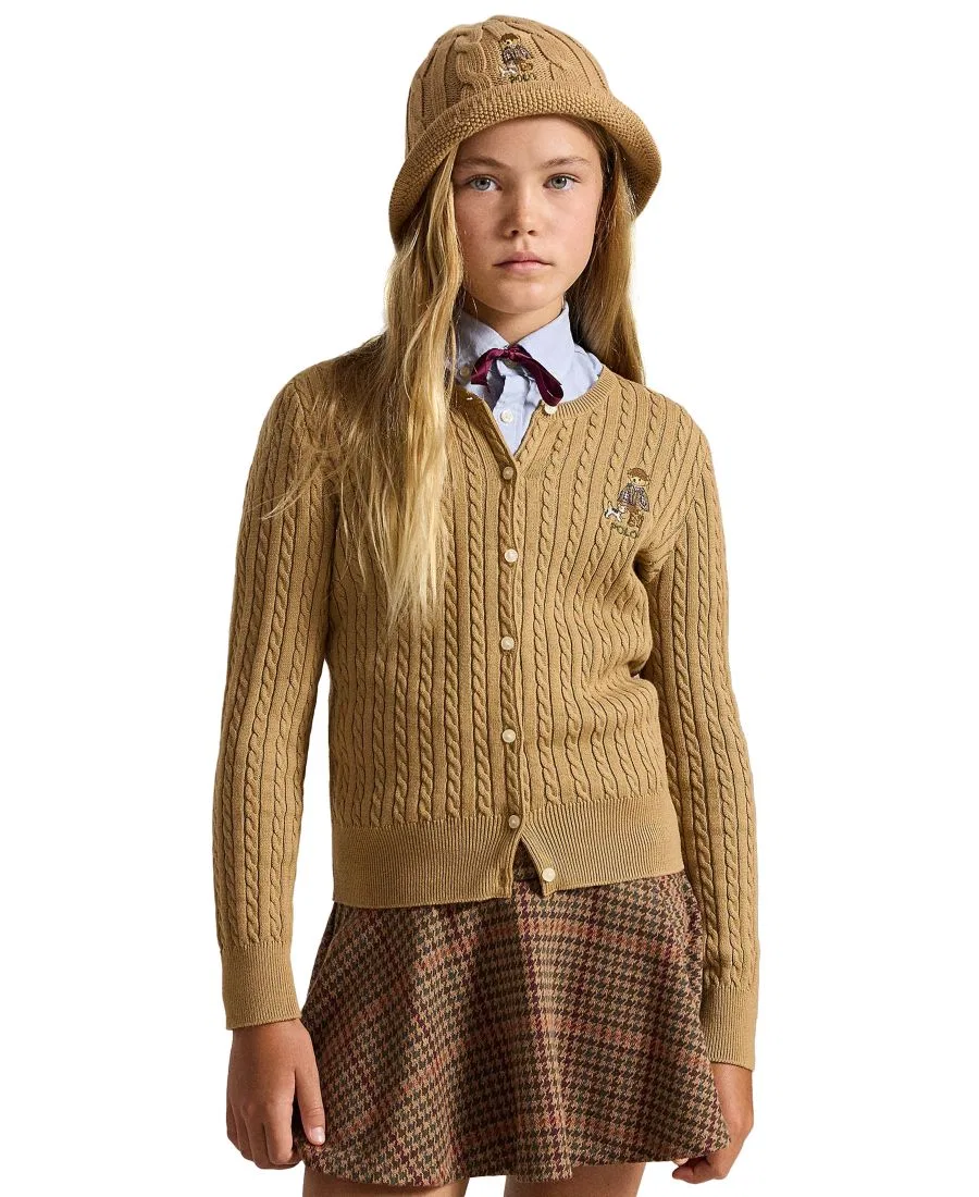 Кардиган с косами и принтом Polo Bear из хлопка, модель Polo Bear Mini-Cable Polo Ralph Lauren, Berkshire Tan