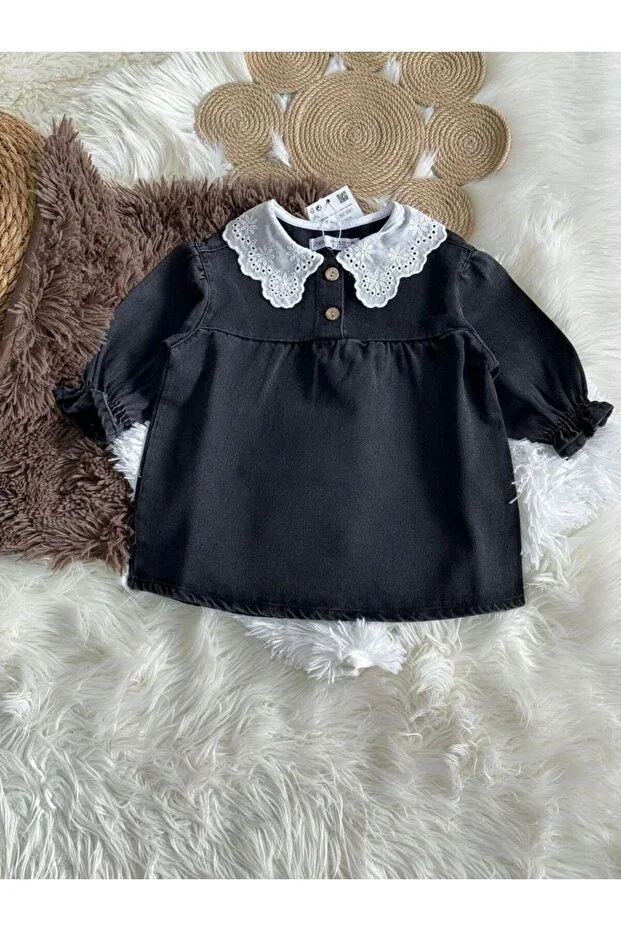 Детское платье для девочек с длинным рукавом Basics Miniminnakkidswear, Black — фото 3