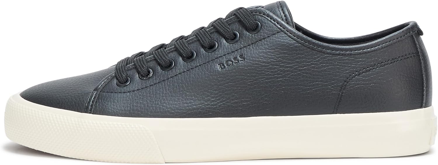 BOSS мужские кожаные кроссовки Aiden Logo Block низкие, Black Gloss — фото 2