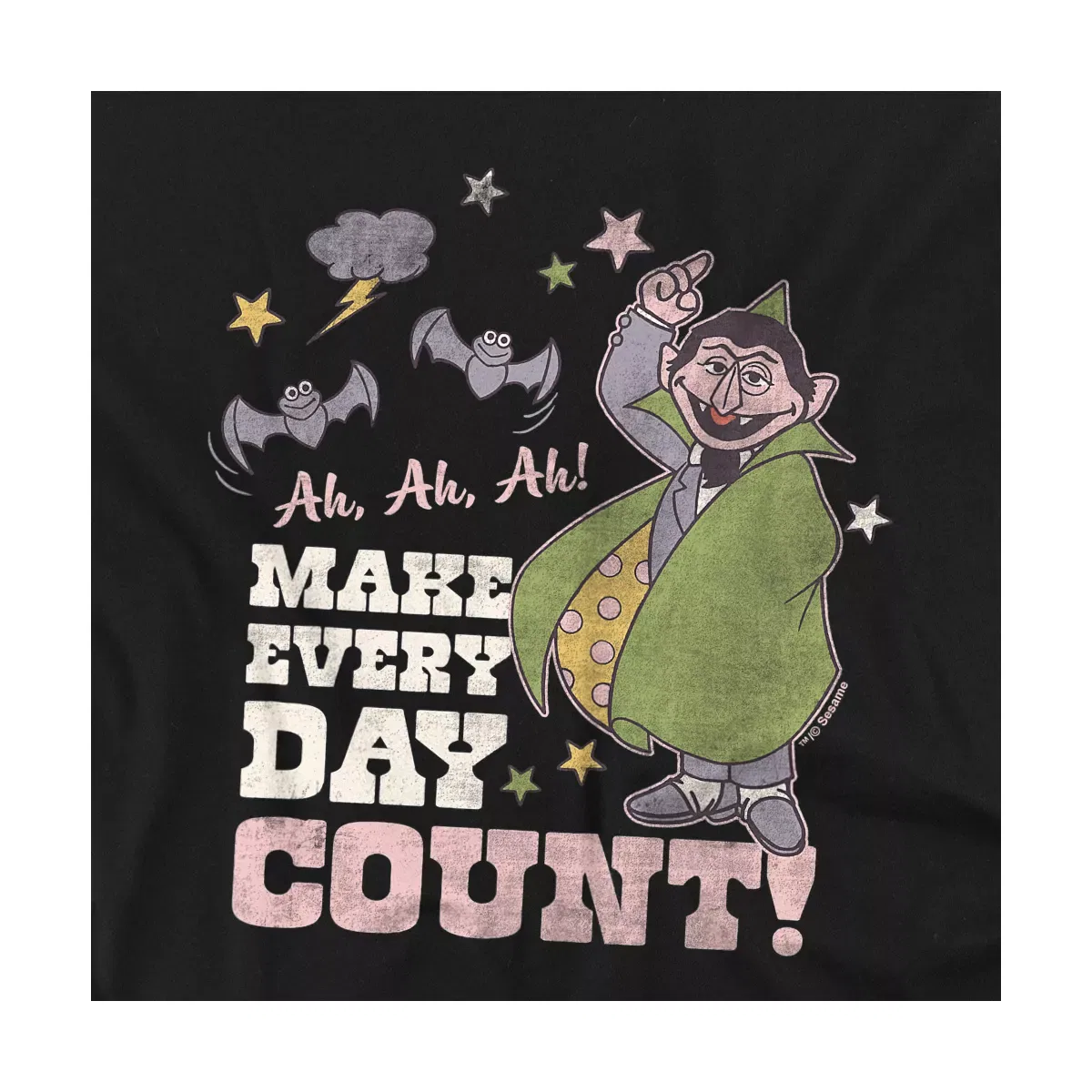 Детское боди с коротким рукавом с принтом Sesame Street Vintage The Count, Make Every Day Count, Sesame Street, Black — фото 2