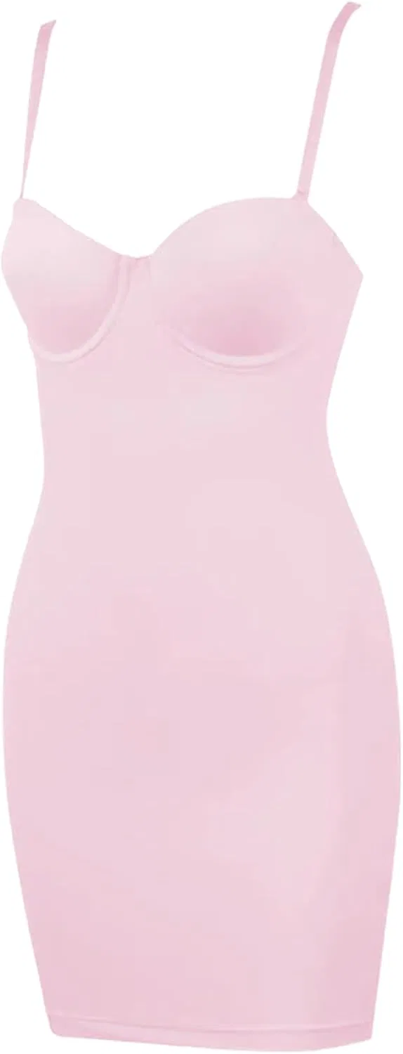 Женское короткое облегающее платье на бретелях, Pink
