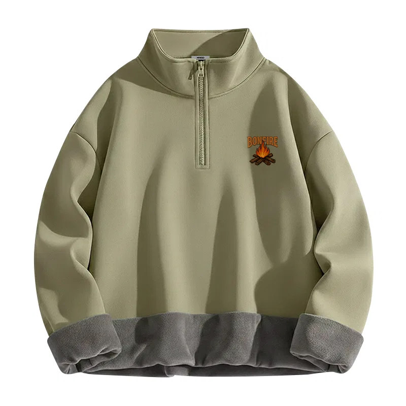 Детский свитшот с принтом Campfire Time Chest Logo MINISO, Gray Pea Green