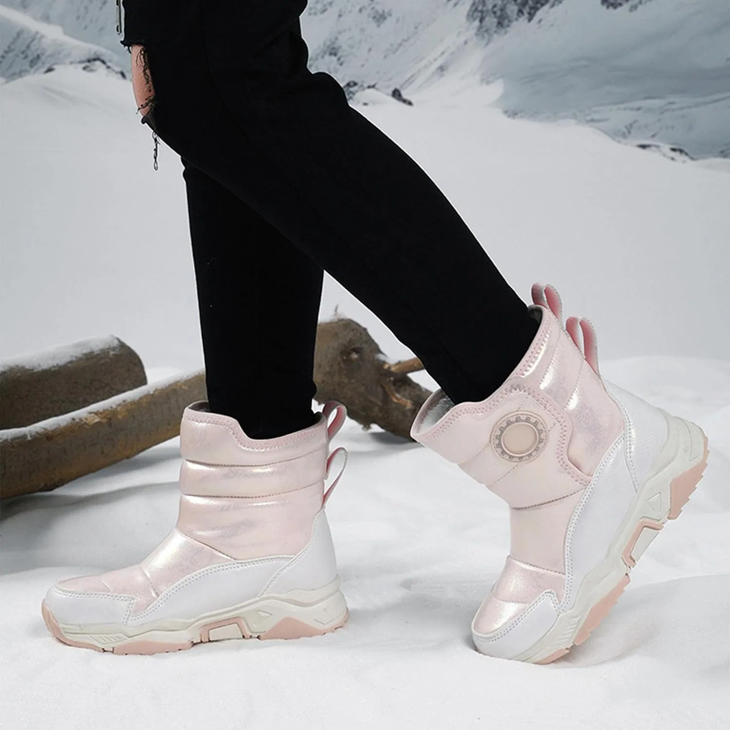 Детские зимние сапоги для девочек водонепроницаемые нескользящие Clonicy, Pink — фото 2