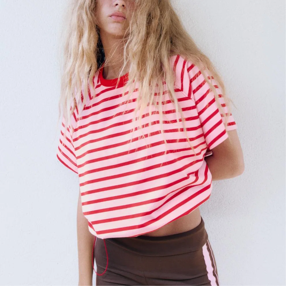 Женская футболка с круглым вырезом, Pink, ZARA — фото 4