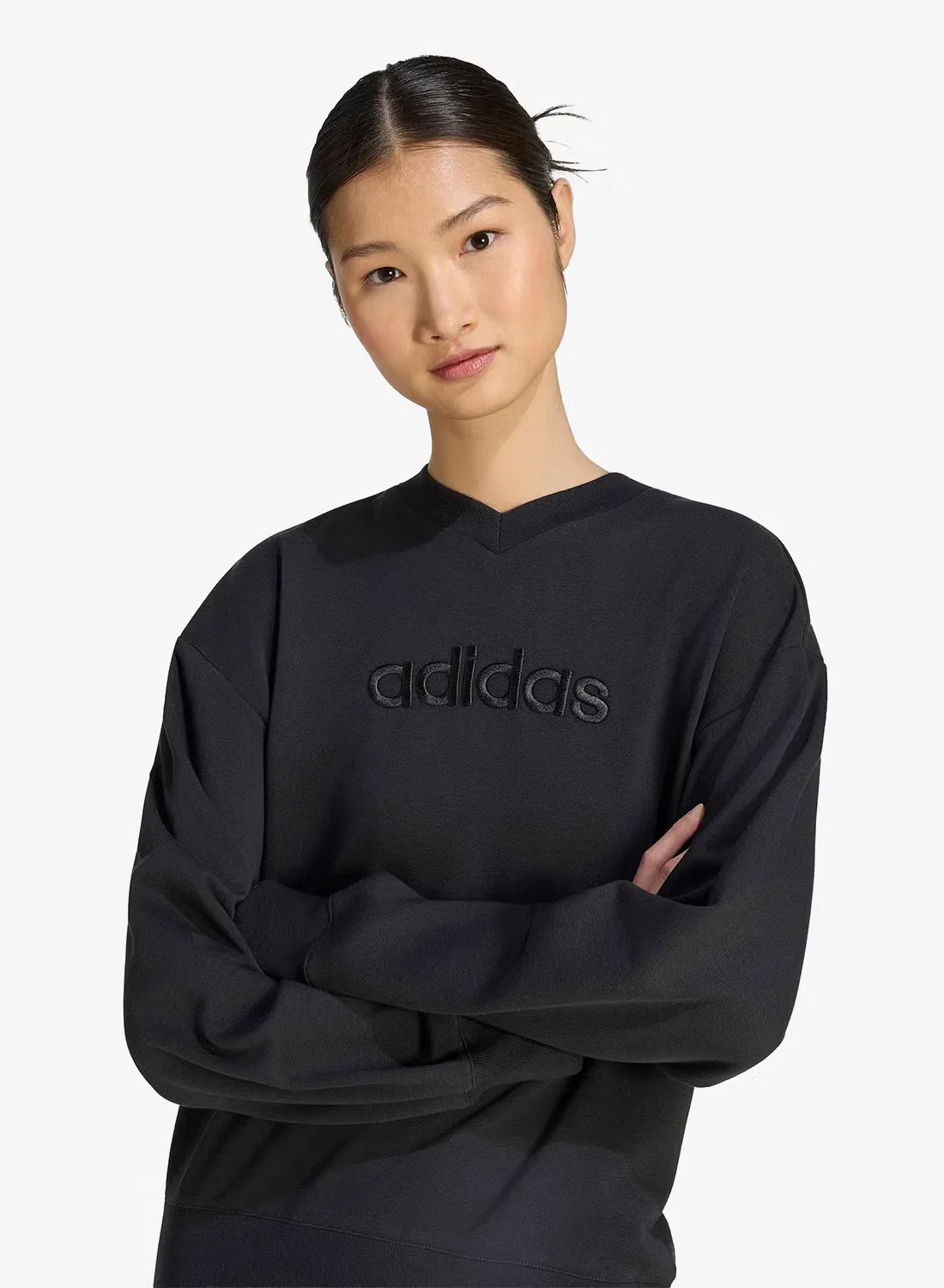 Свитшот с V-образным вырезом Essential logo Adidas, черный — фото 3