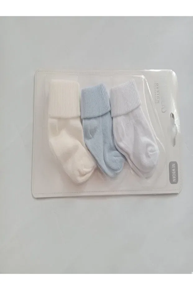 Детские носки хлопковые Olay Socks, White-Blue-Ecru — фото 2