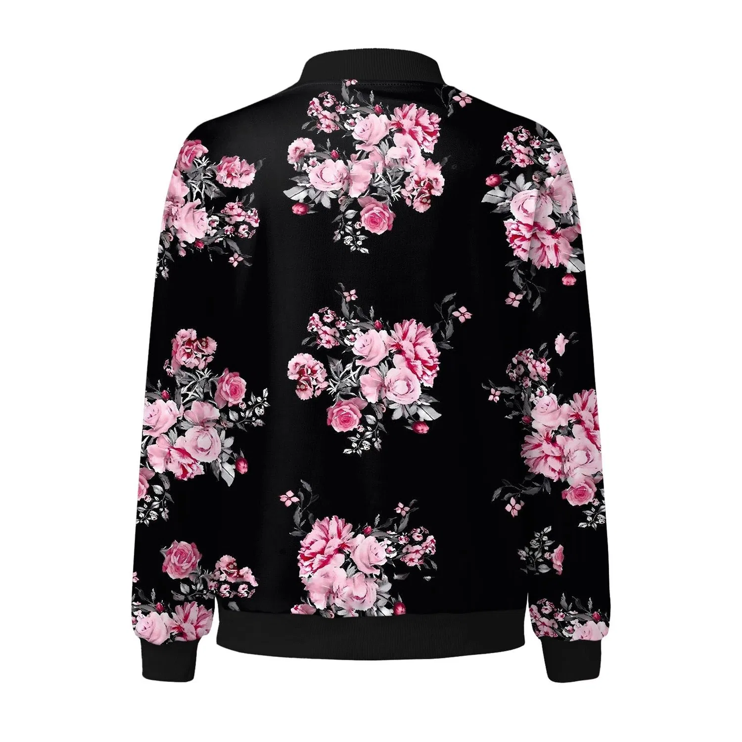 Женская джинсовая куртка Casual Print Coat Stand Collar Short Sports Outerwear Zipper Tops Long Denim Jacket, Black — фото 4