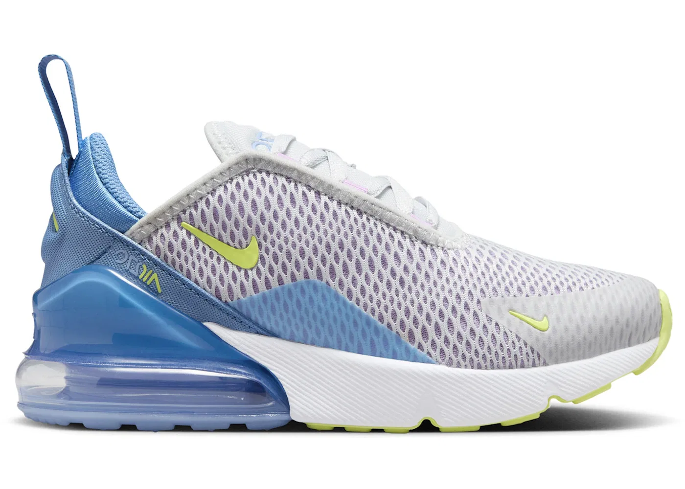 Детские кроссовки для мальчиков с амортизацией Nike Air Max 270 Nike, Pure Platinum/Rush Fuchsia/Blue Beyond/Light Lemon Twist