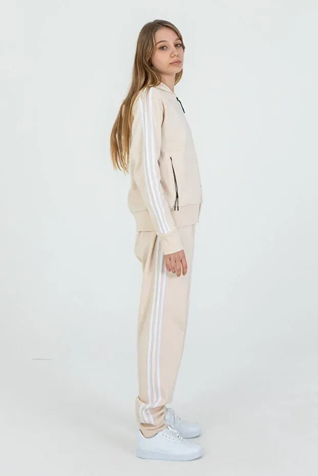 Детский спортивный комплект для девочек с капюшоном Basics Black One, Cream — фото 3