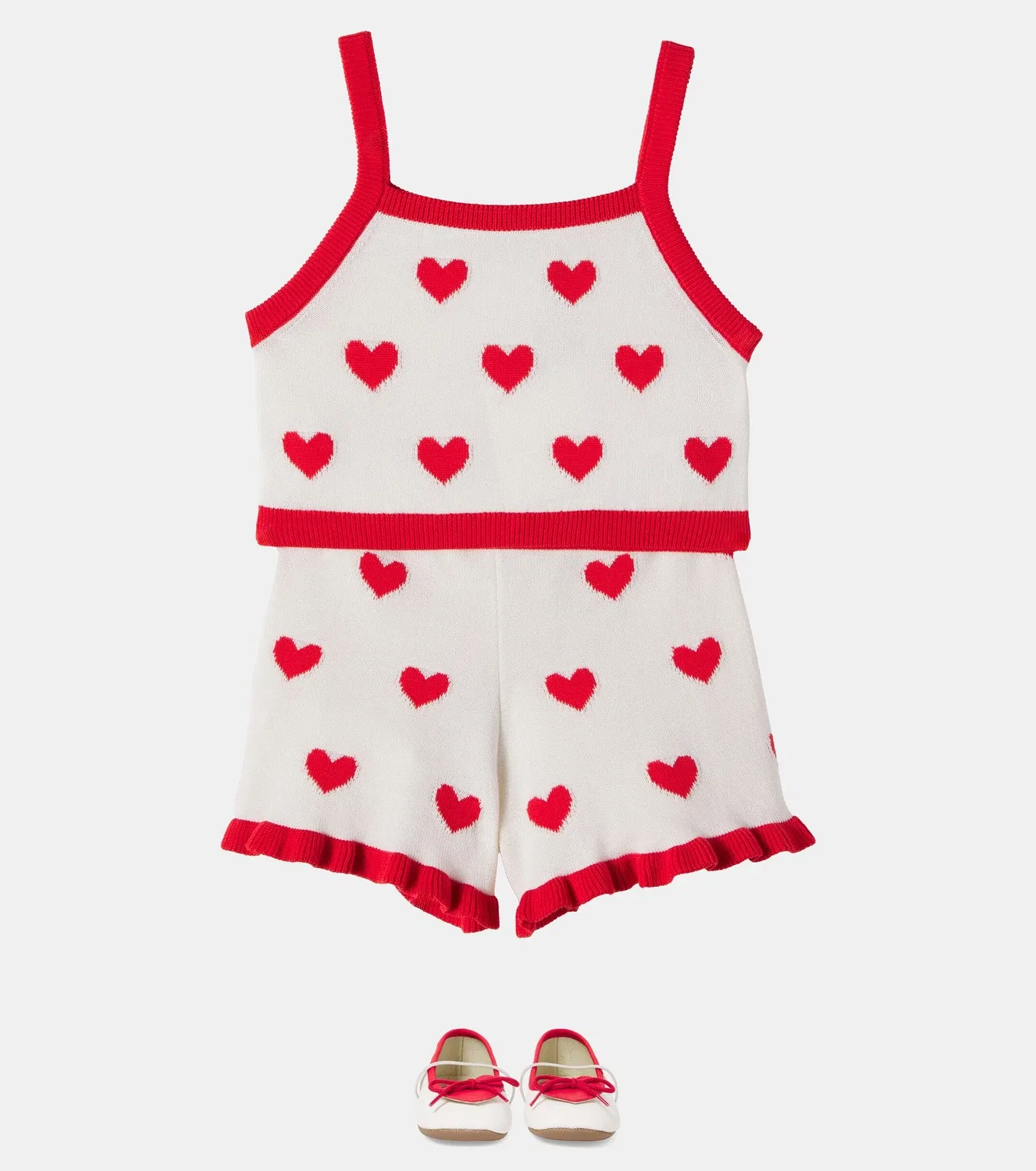 Комплект из топа и шорт из хлопка Hearts Jacquard, The New Society, белый — фото 2