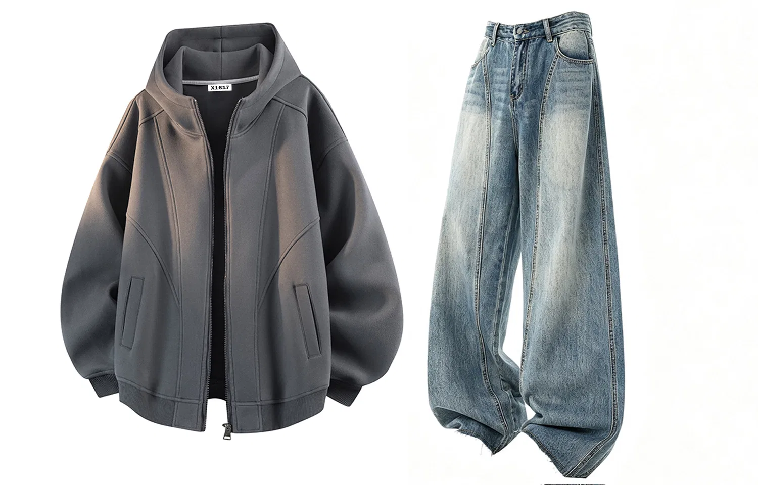 Детский комплект из худи и брюк с капюшоном X1617, Light Gray Top+Blue Pants — фото 4