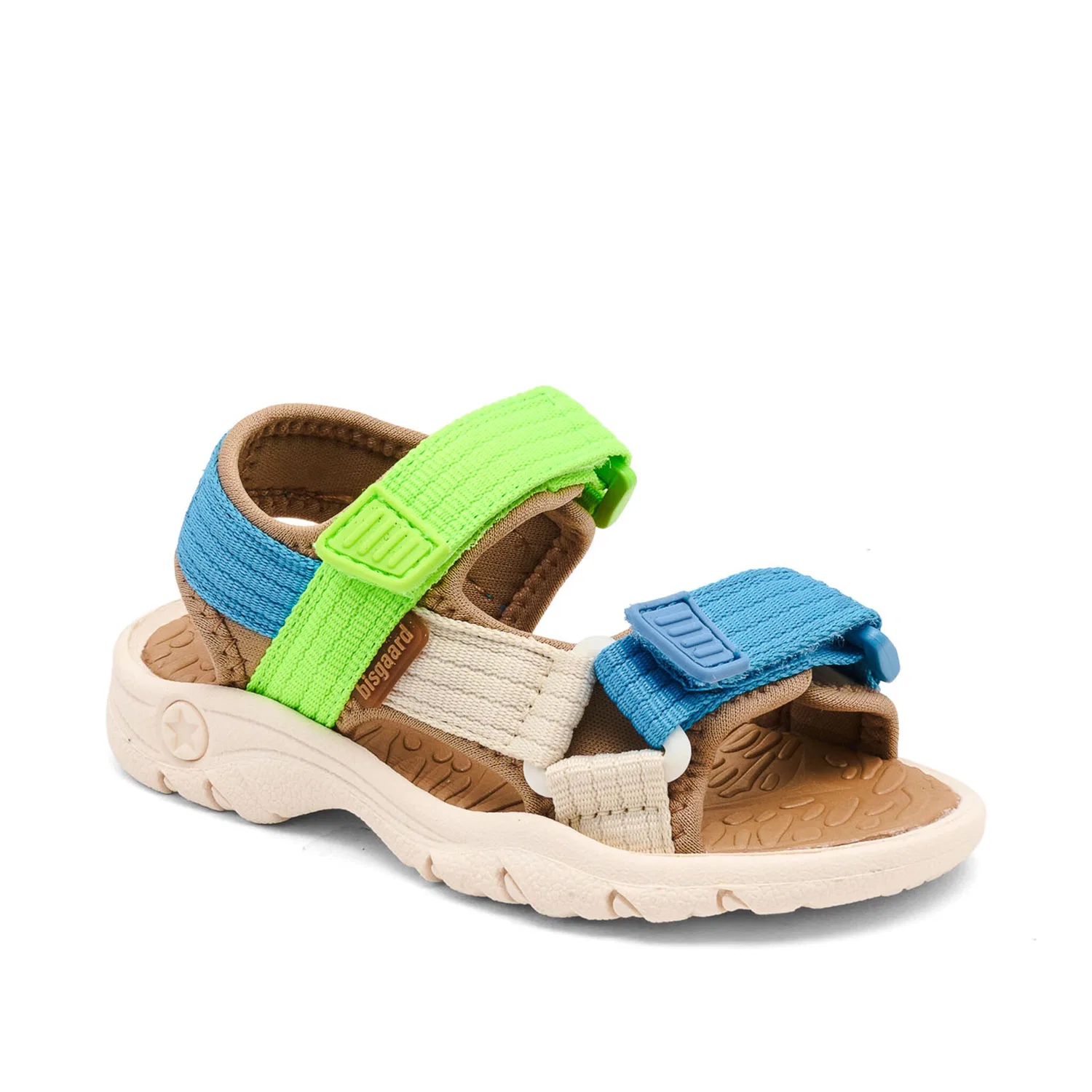 Детские сандалии-треккинги из текстиля Bisgaard, Blue-Green-Beige