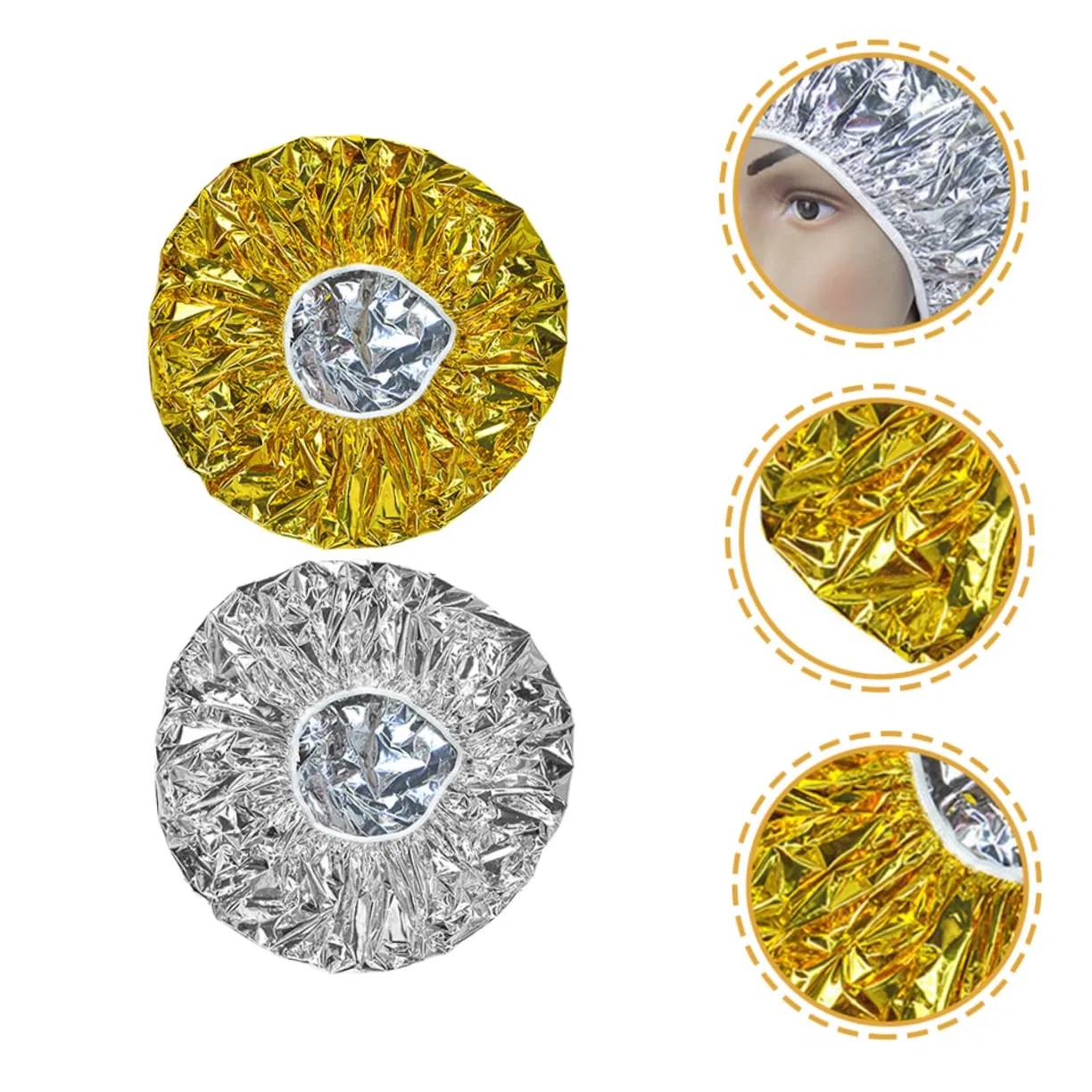Шапочка для душа из алюминиевой фольги, 12 шт, Mikinona, Gold Silver — фото 4