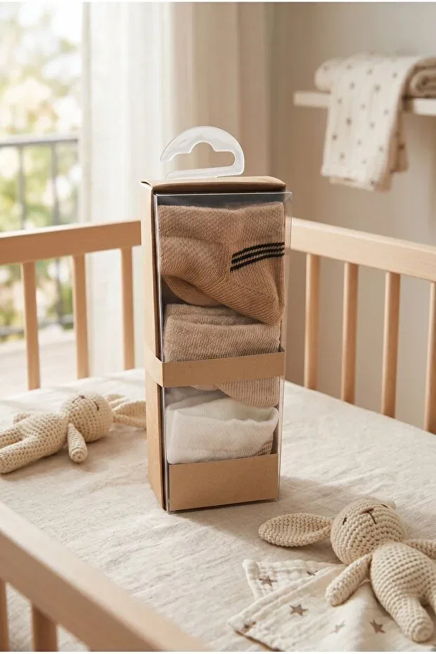 Детские носки для новорожденных хлопковые 6 пар Hobbe Baby, Beige Plain