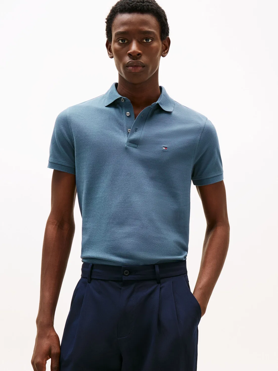 Tommy Hilfiger Ocean Blue Slim Fit Рубашка-поло из пике 1985 года