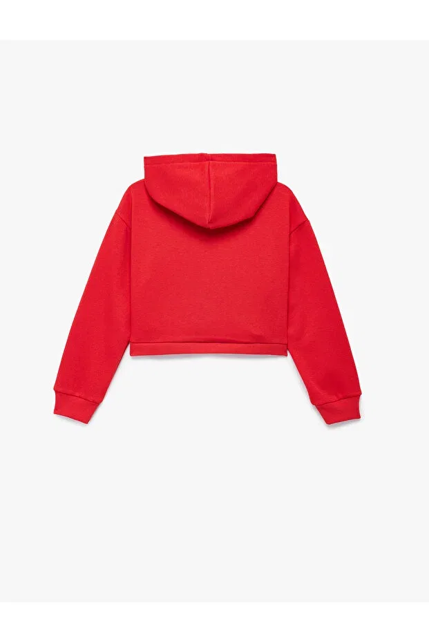 Детское худи для девочек с принтом Applique detailed embroidered long sleeve hooded crop sweatshirt Koton, Red — фото 2