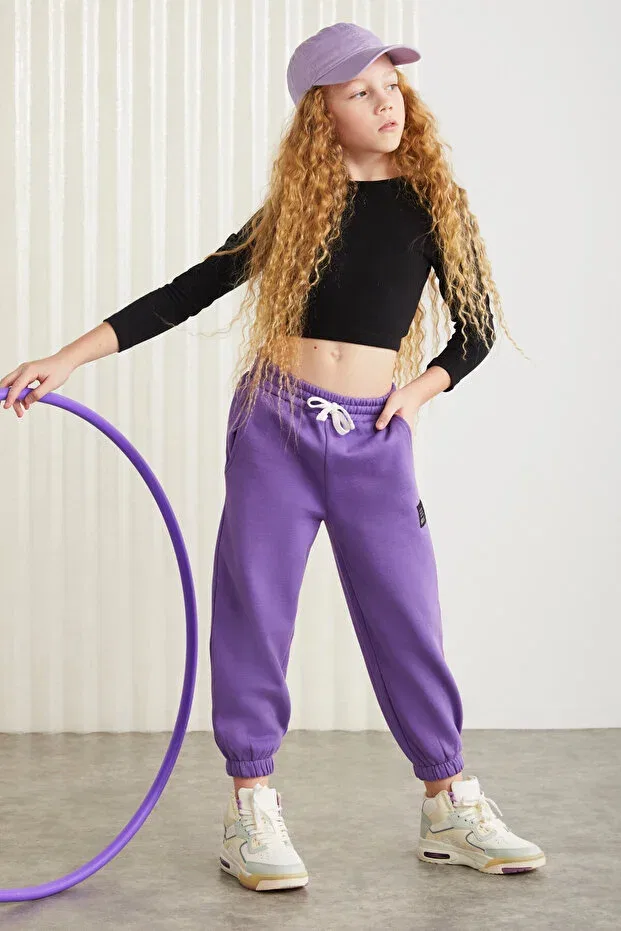 Детские спортивные штаны для девочек хлопковые Grimelange, Purple — фото 3