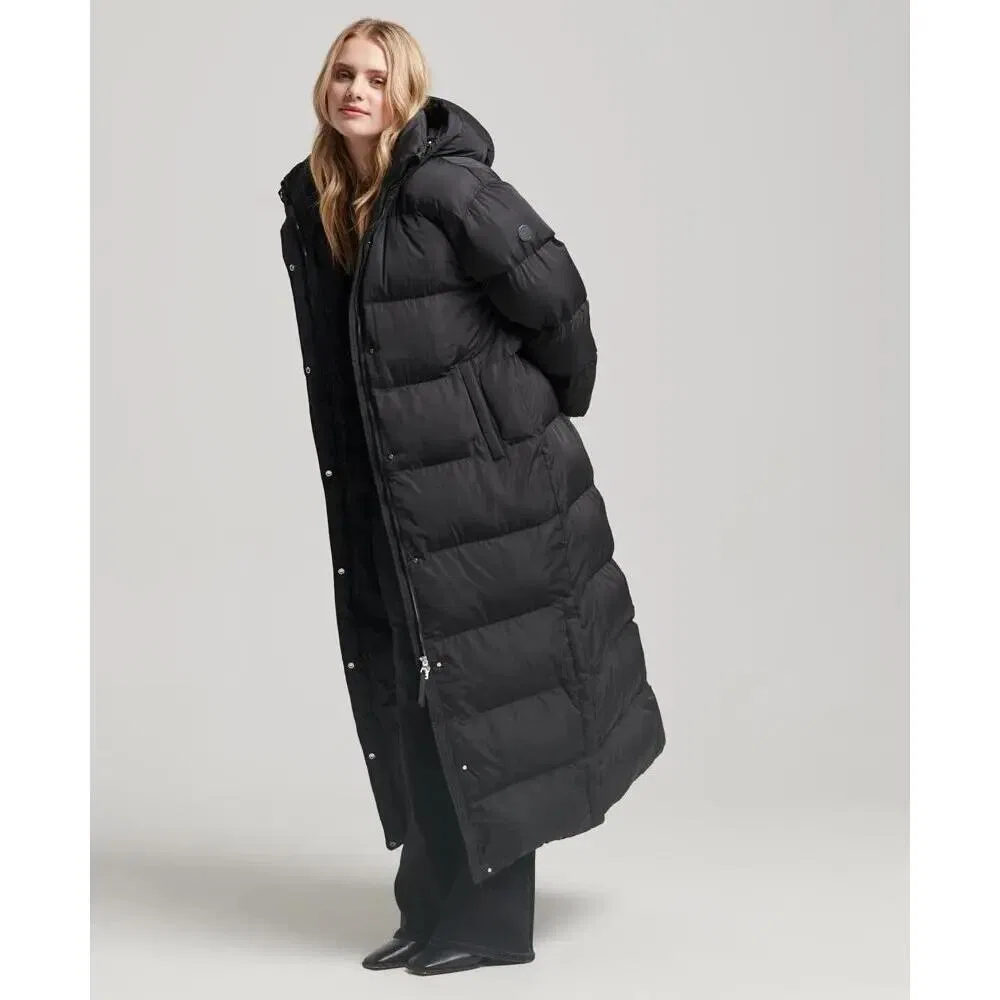 Женская длинная куртка из пуха с капюшоном Superdry, Schwarz — фото 3