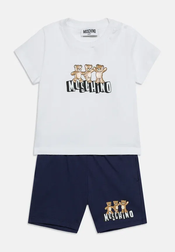 Комплект для девочки из куртки и шорт Moschino, белый/темно-синий — фото 3