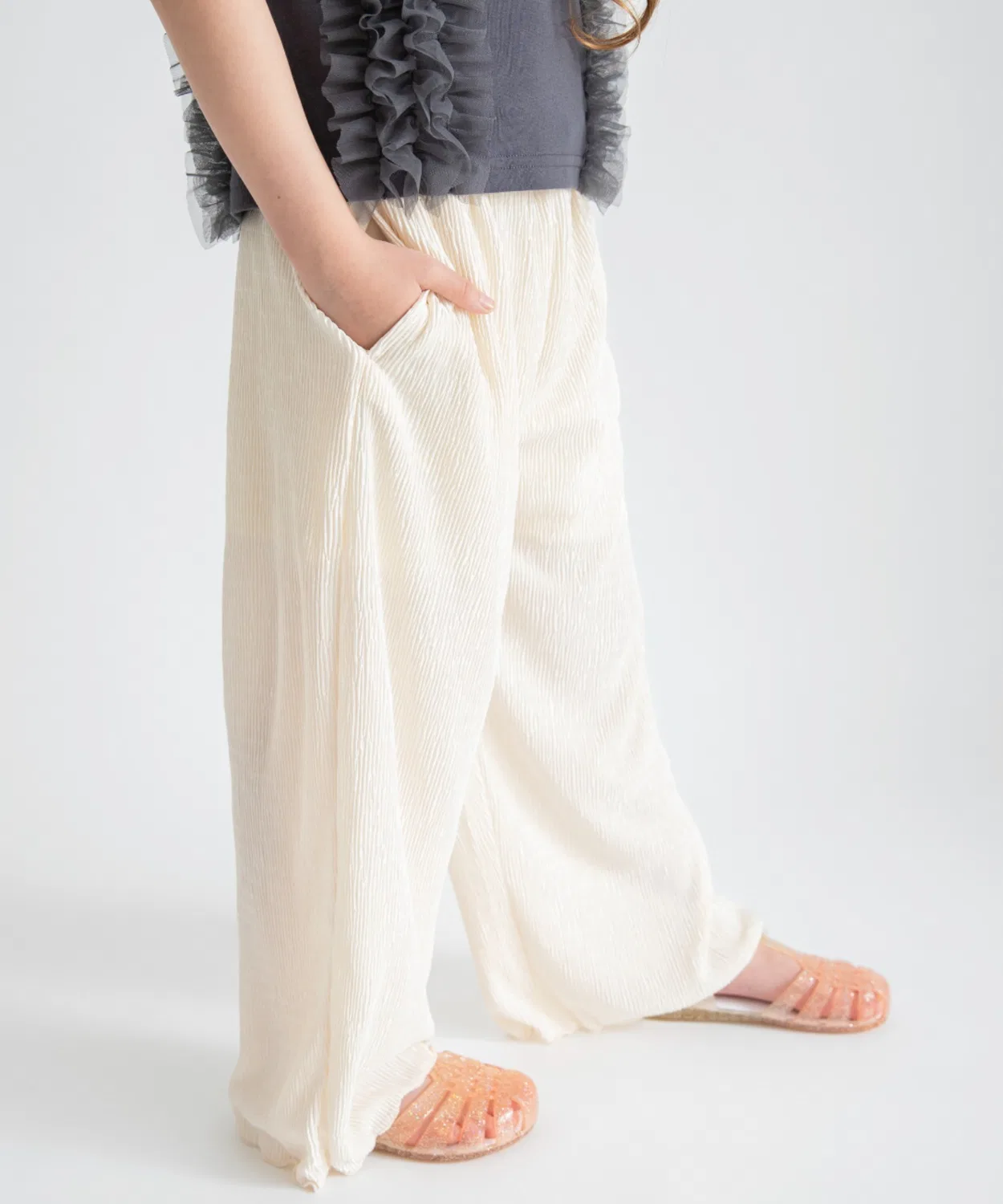 Детские широкие брюки с контактной прохладой, модель Relax Wide, branshes, Ivory