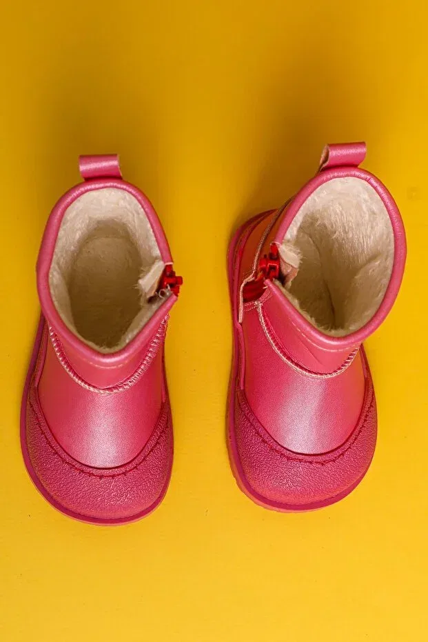 Детские ботинки для девочек с мехом Gilla fuchsia reverse stitching detailed baby boots Limoya, Fuchsia — фото 4