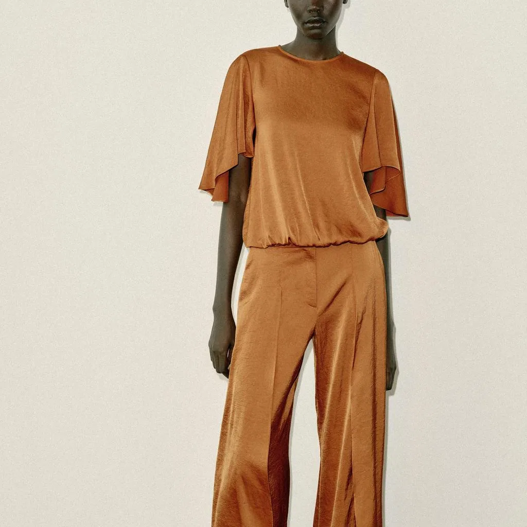 Женская рубашка с круглым вырезом Dark Orange ZARA, Dark Orange — фото 4