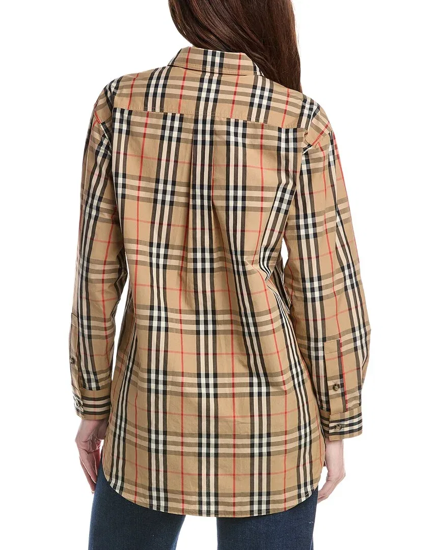 Женская рубашка на пуговицах с двумя нагрудными карманами Burberry, бежевый — фото 2