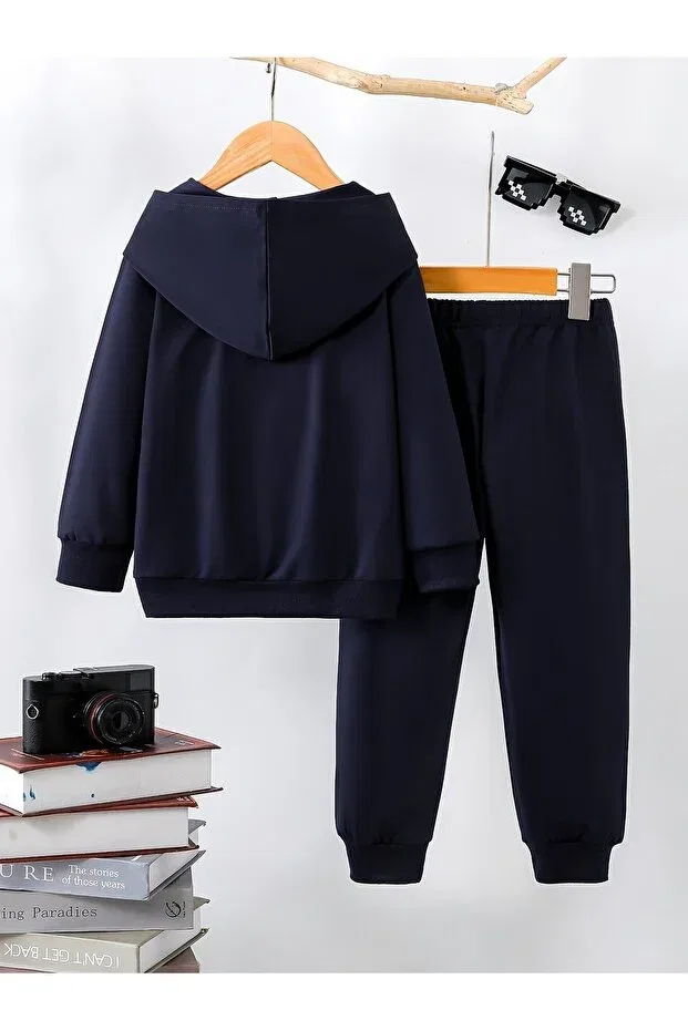 Детский комплект спортивный с принтом Just pray premium 3rd for girls iplik compact sweatshirt & sweatpants set - 2 piece sports set Let'S Wear, Navy Blue — фото 2