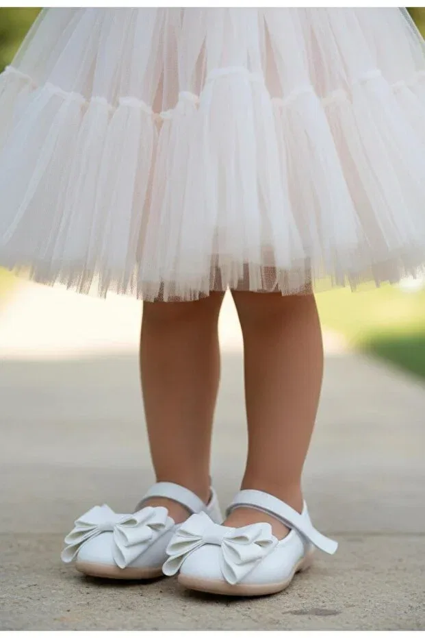 Детские балетки для девочек с бантом Gala, White