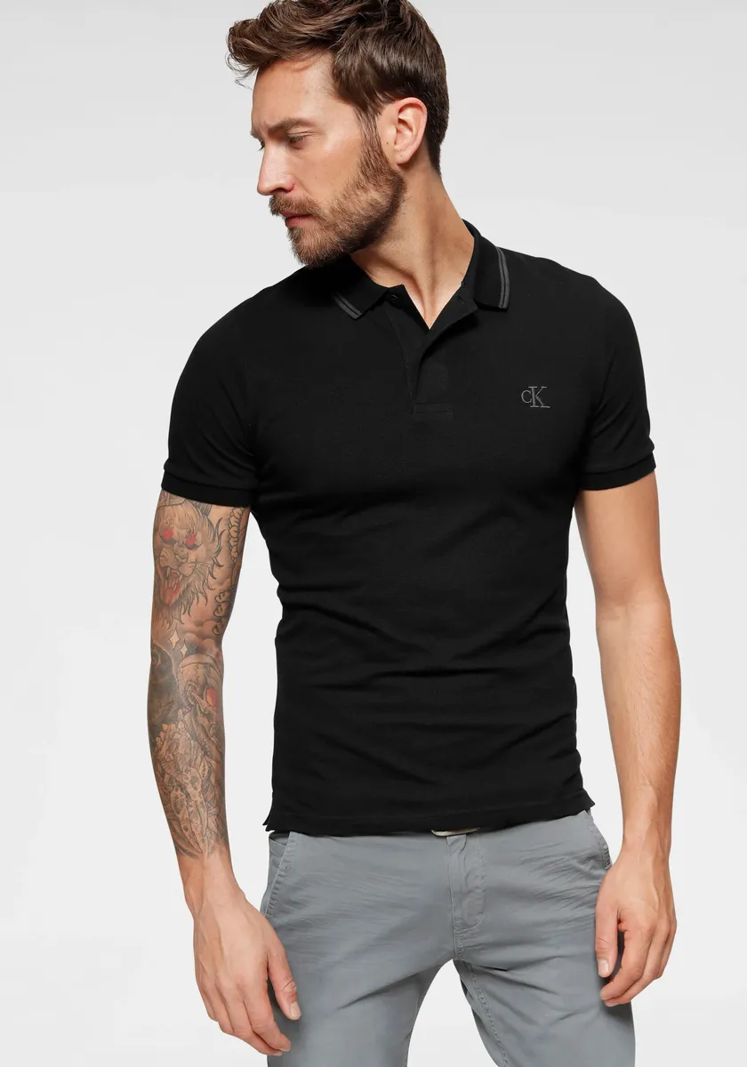 

Рубашка-поло Calvin Klein Jeans "CK ESSENTIAL TIPPING SLIM POLO" с фирменной вышивкой, черный