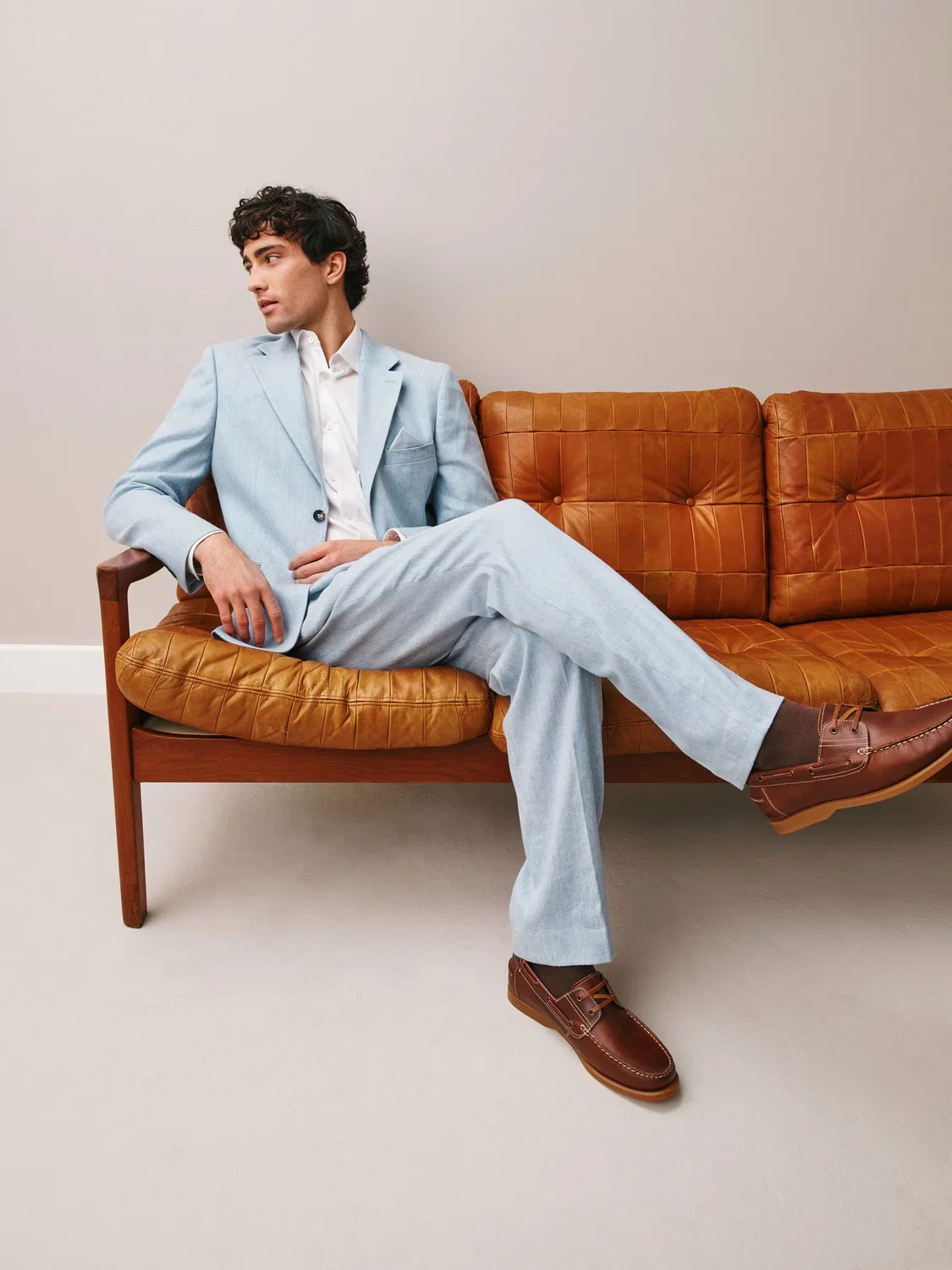 Пиджак Stretch Linen Rich, Muscle Fit, Motionflex Next, светло-синий — фото 4