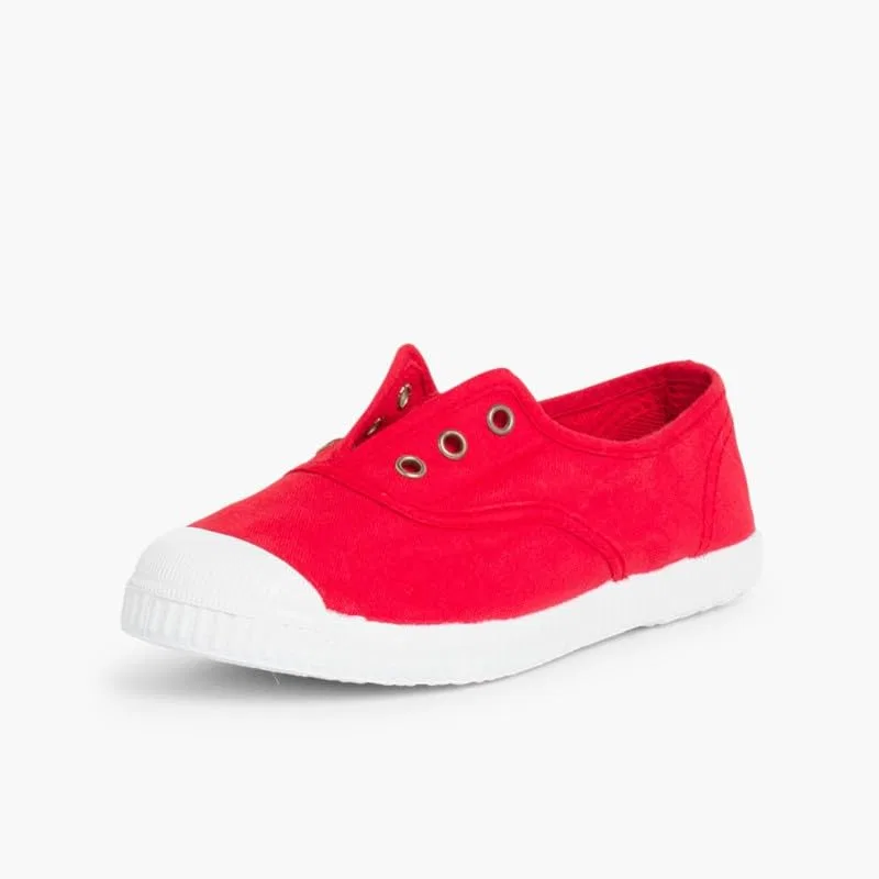 Детские кеды без шнурков с принтом Pisamonas No-lace Rubber Toe Canvas Shoes Pisamonas, Red — фото 3