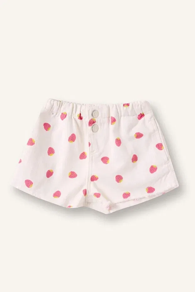 Детские шорты для девочек с принтом Fruit printed gabardine shorts baby girl h8941a526hs Defacto, Ecru-Er233