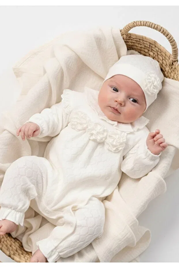 Детское боди-комбинезон с длинным рукавом Mira elegance floral ruffle Cherub Baby, Ecru