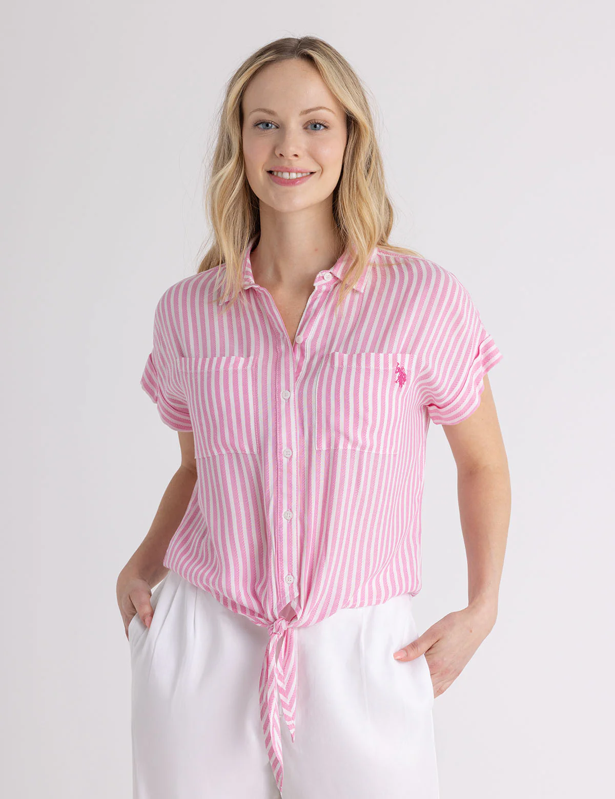 

Рубашка U.S. Polo Assn Stripe Dolman Tie Front Textured, розовый