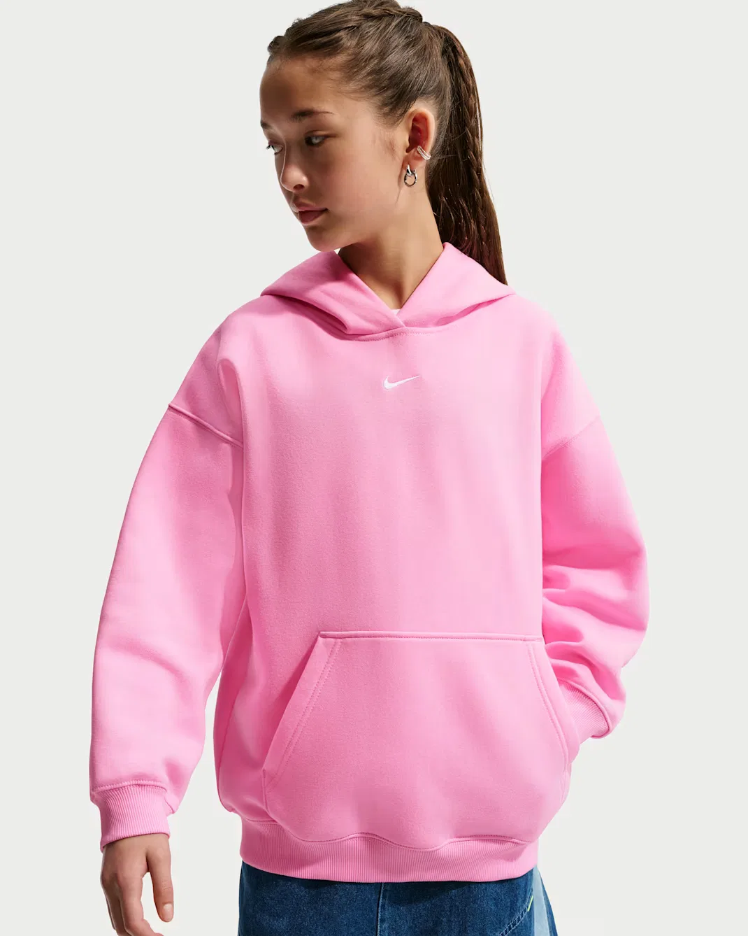 Детская толстовка с капюшоном оверсайз Nike Sportswear Studio Fleece, Pink Rise/White