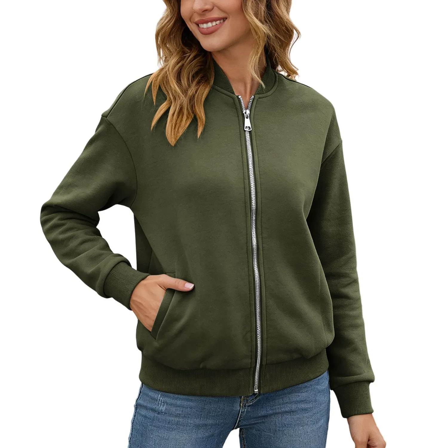 Женское легкое пальто с капюшоном и молнией, Army Verde