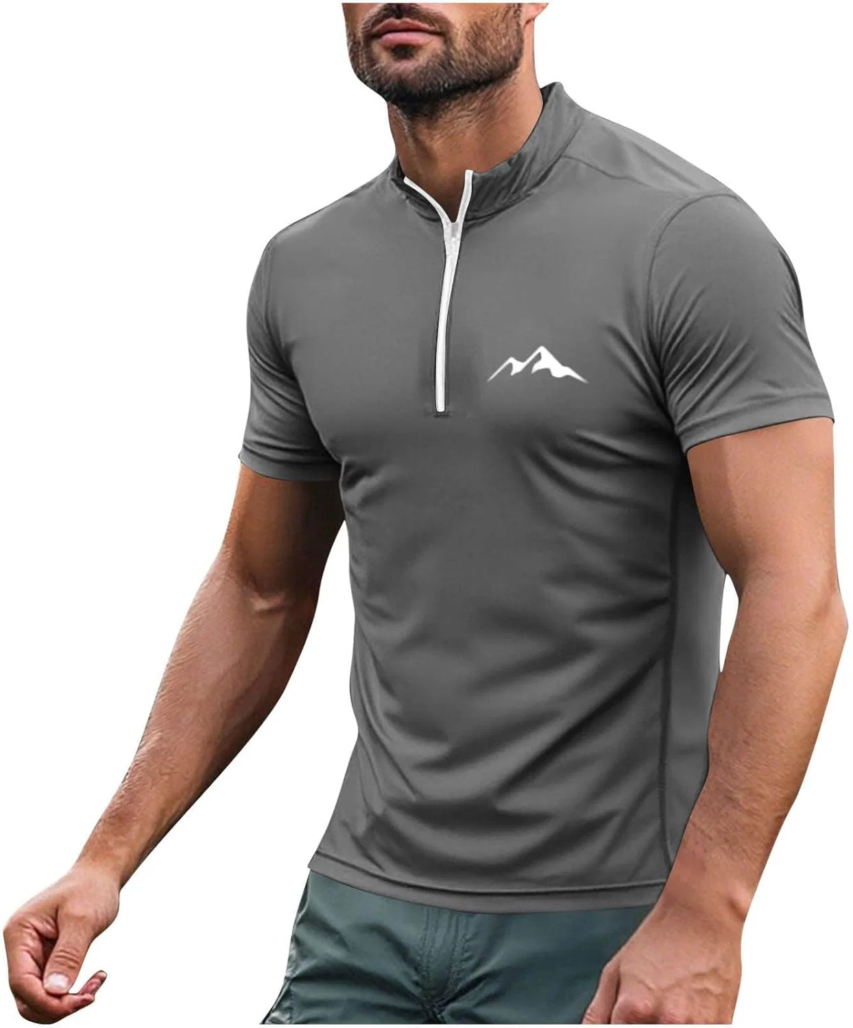 Мужская атлетическая футболка с четвертью замка Stand Collar, Dark Gray