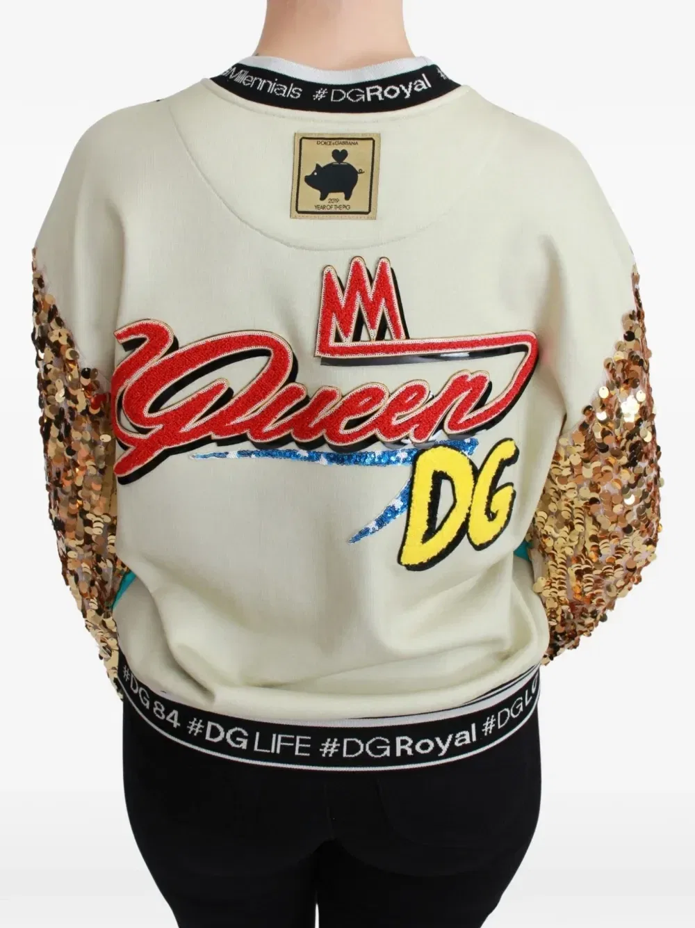 Свитер с пайетками и графичным принтом DOLCE & GABBANA, бежевый — фото 3