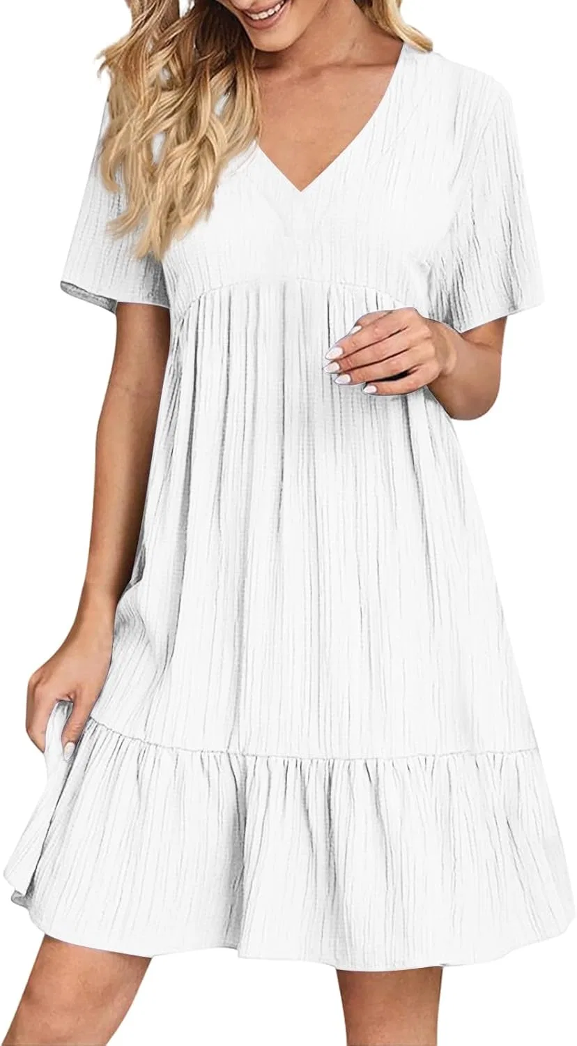 Женское платье с V-образным вырезом Relaxed Fit, White