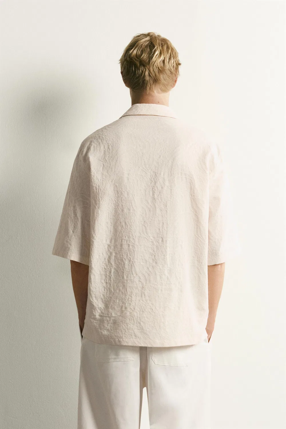 Поло свободного кроя из жаккарда ZARA, Light beige — фото 3