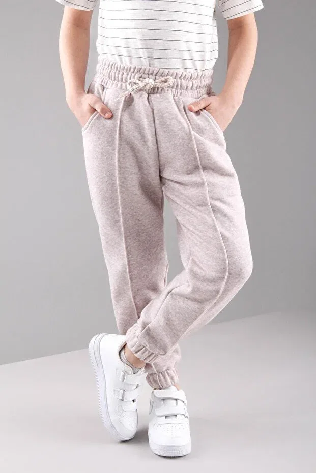 Детские спортивные штаны с эластичным поясом Comfortable unisex children's sweatpants with elastic waistband, fleece inside and pockets Perendi, Beige