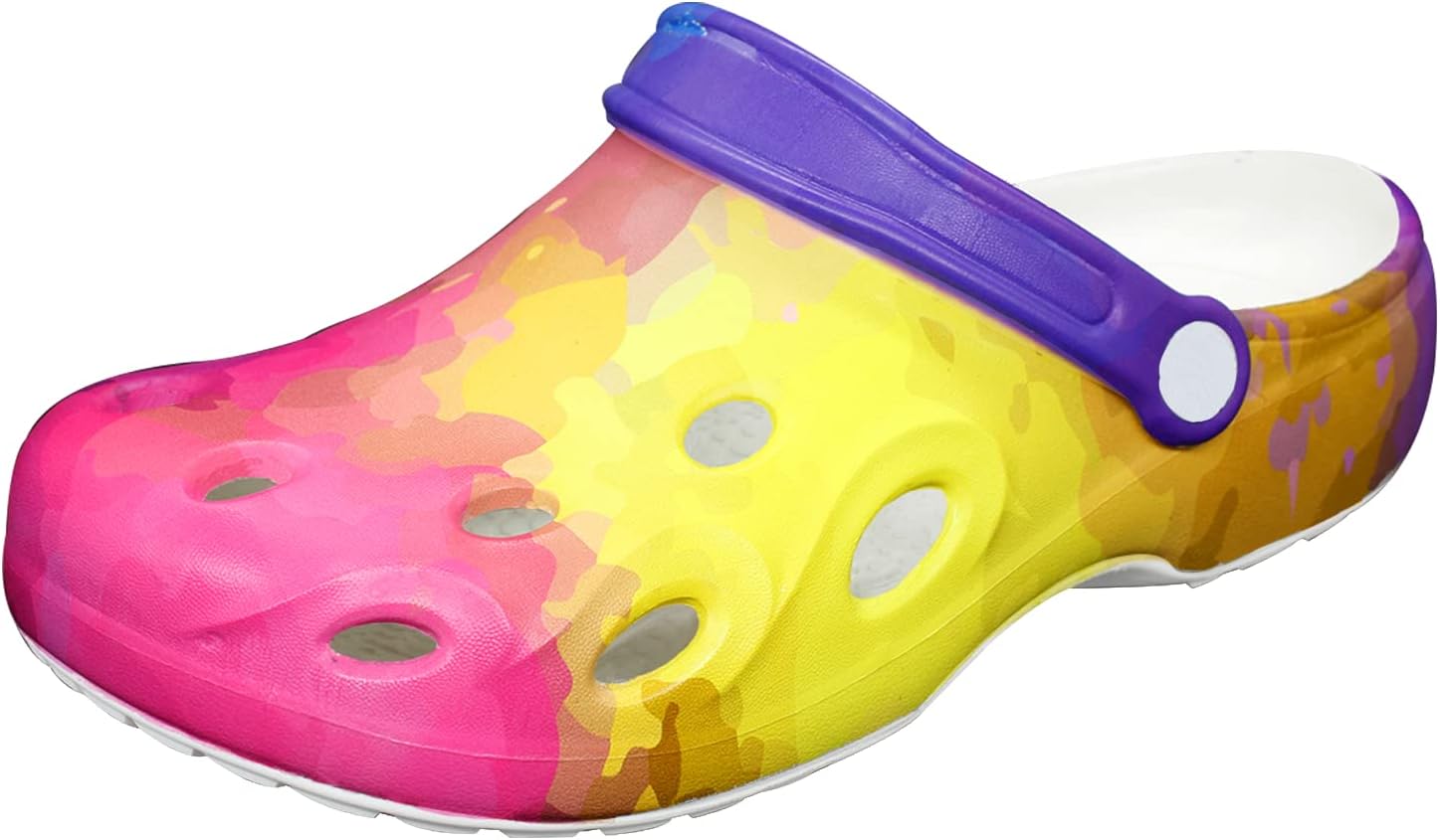 

Мужские и женские классические клогги FolHaoth с эффектом тай-дай, мягкая амортизирующая подошва, садовая обувь с поддержкой свода стопы, противоскользящие сандалии для улицы, пляжа, душа и дома, Dyedyellow