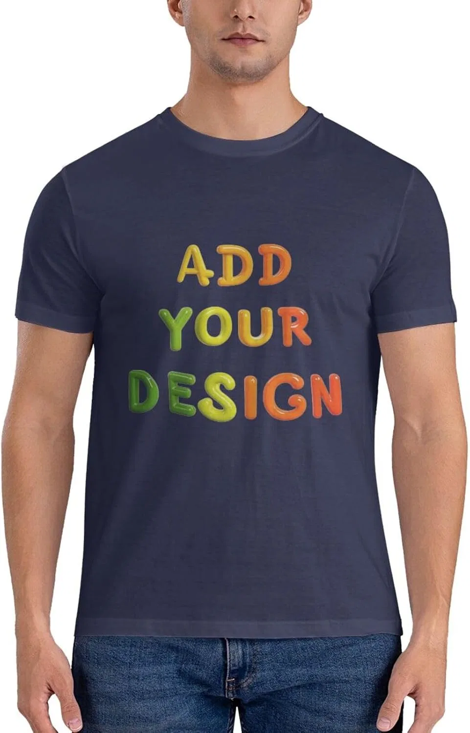 Мужская облегающая футболка с круглым вырезом Custom, Navy Blue