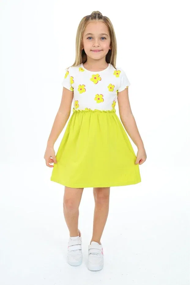 Детское платье для девочек с принтом Floral Print Dress With Skirt Garnish Toontoy, Green — фото 4