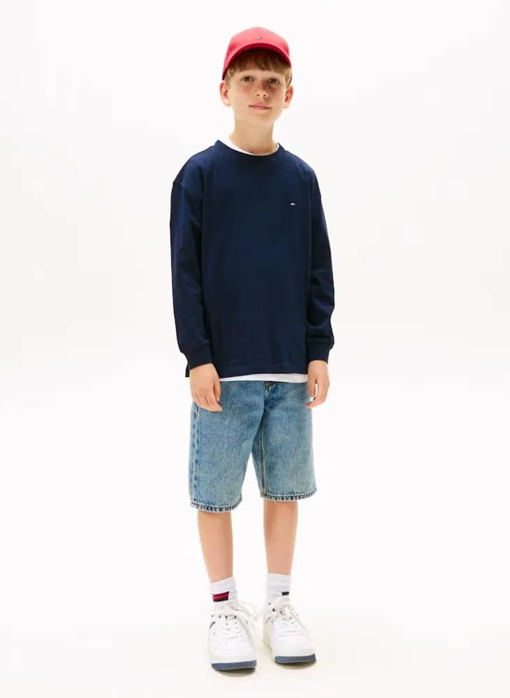 Лонгслив с флагом, модель Essential flag embroidery, Tommy Hilfiger, синий — фото 3