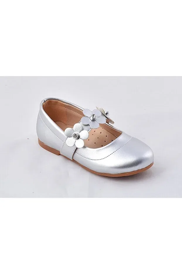 Детские балетки для девочек с цветочным принтом V.73B floral ballerinas-silver Vuddy, Silver