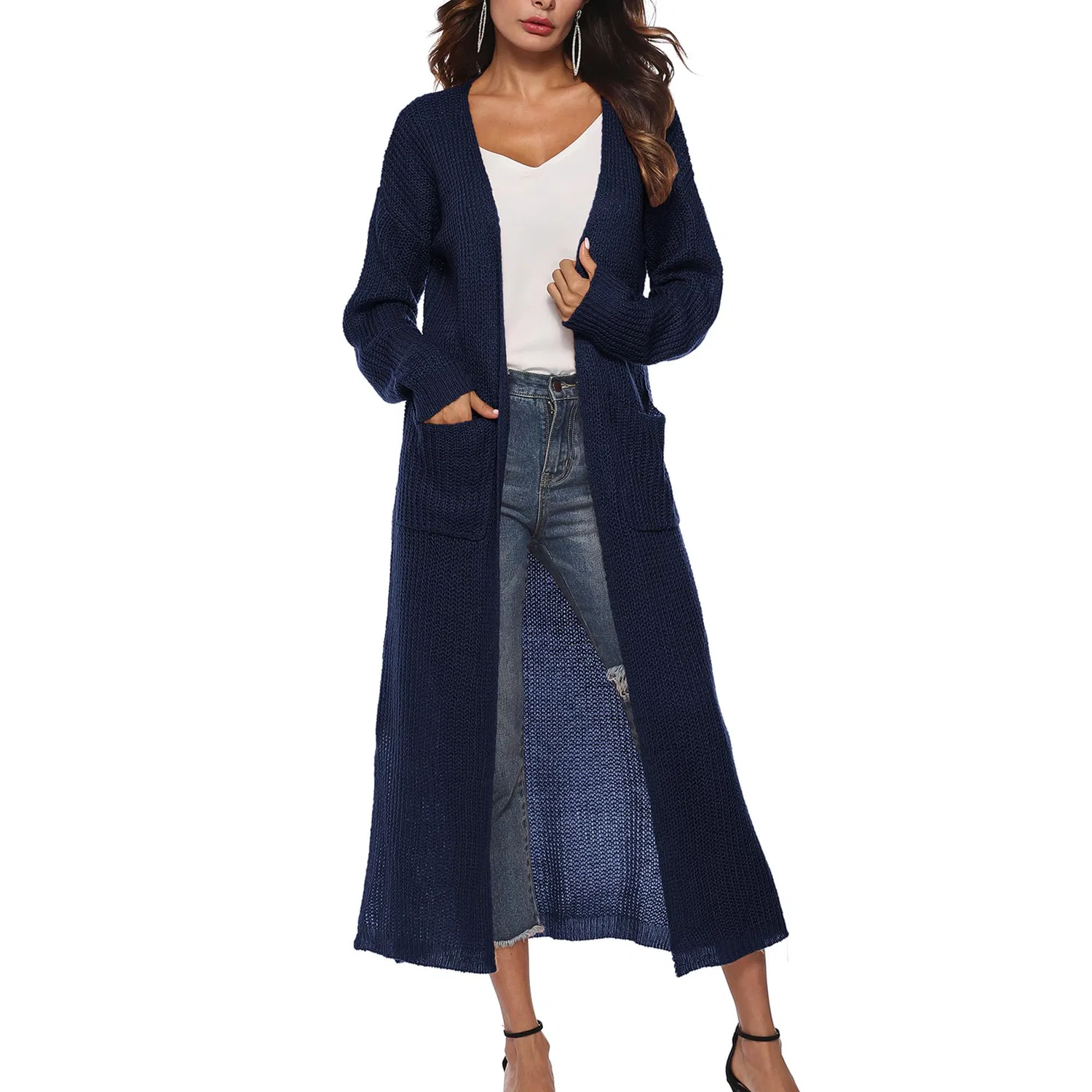 Женский кардиган с длинным рукавом с карманами, Blu Navy