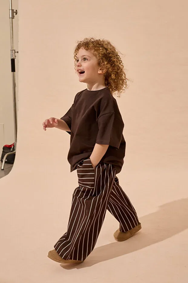 Детские широкие брюки в полоску для девочек Fahhar Kids, Brown — фото 2